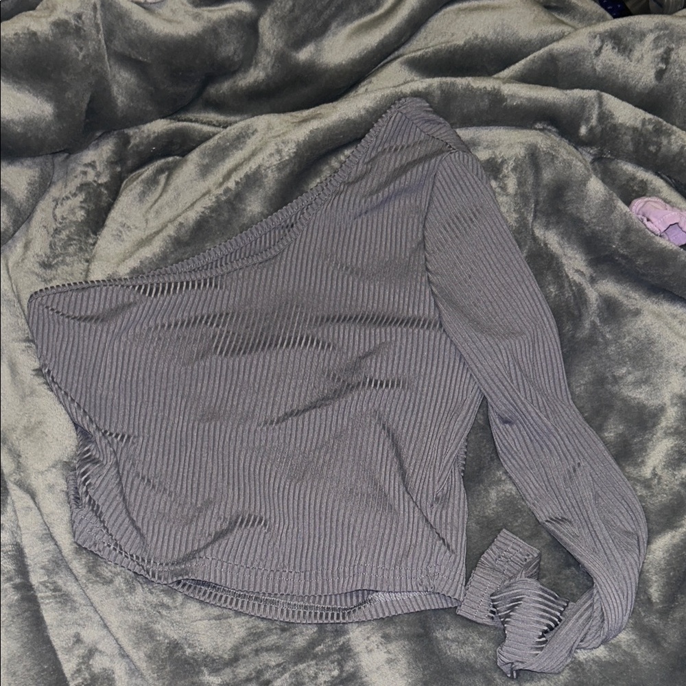 SHEIN Gray One-Shoulder Ribbed Top